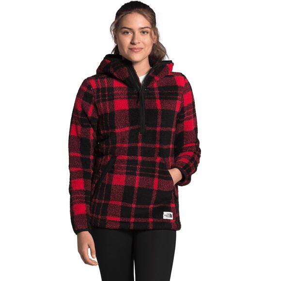 NEW North Face Women S Campshire Red Buffalo Check 1/2 Zip Knit Fleece Hoodie - Picture 1 of 10